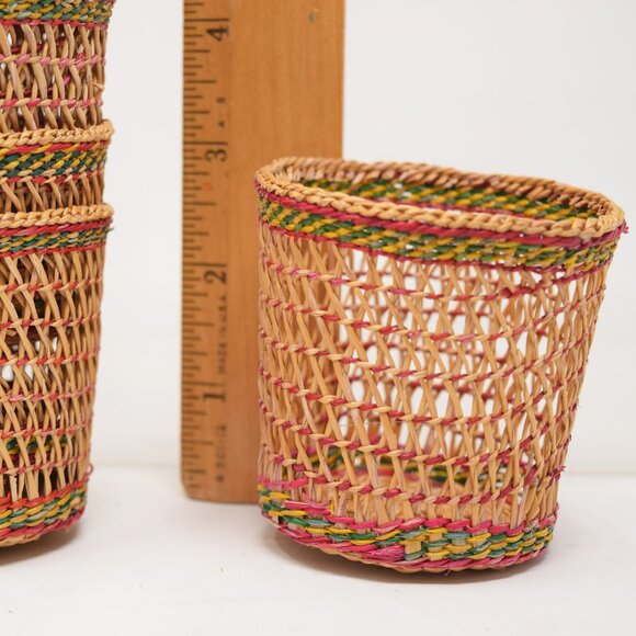 Woven Wicker Rattan Beverage Glass Holder Multicolor Bohemian Beachy Cup Sleeves - Picture 9 of 11